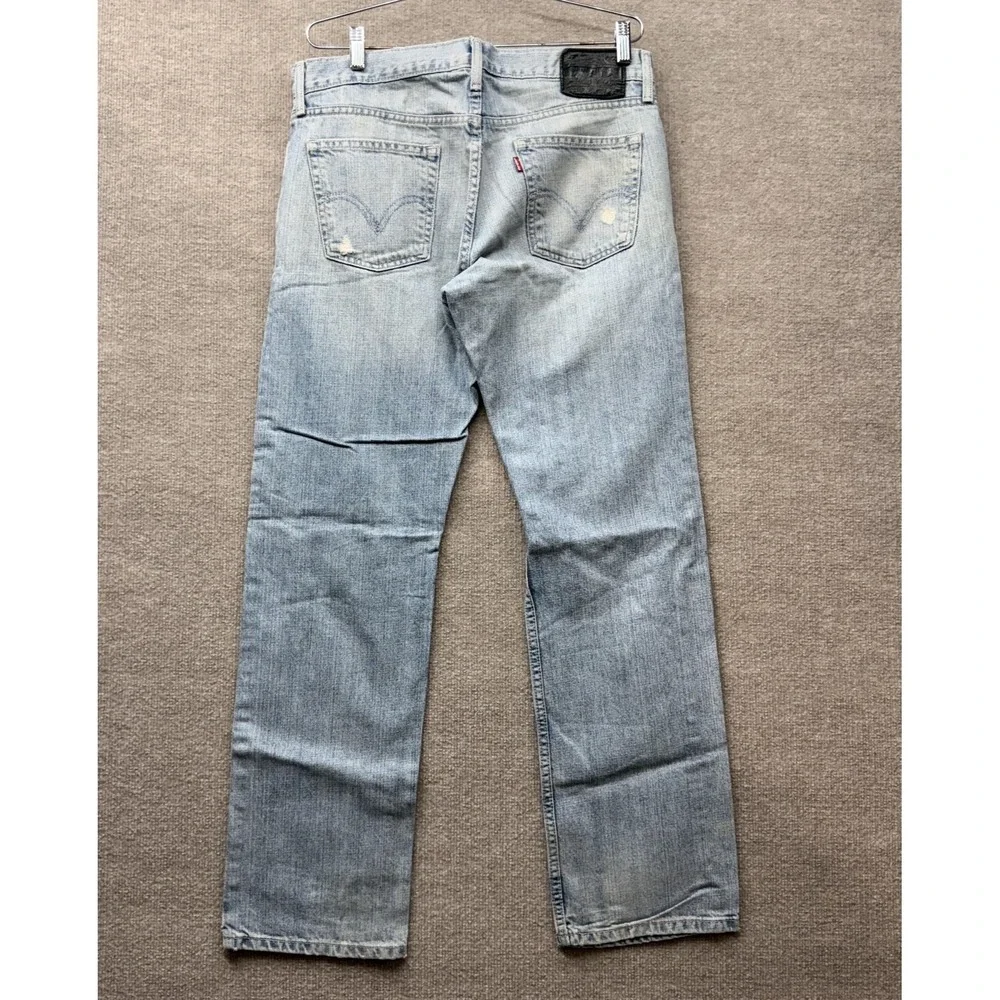 Levis 514 Straight Fit Jeans Mens 34x32 Light Wash Distressed Blue Denim‎
